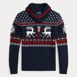 Ralph Lauren Reindeer Cotton-Blend Shawl Sweater- fits women medium!